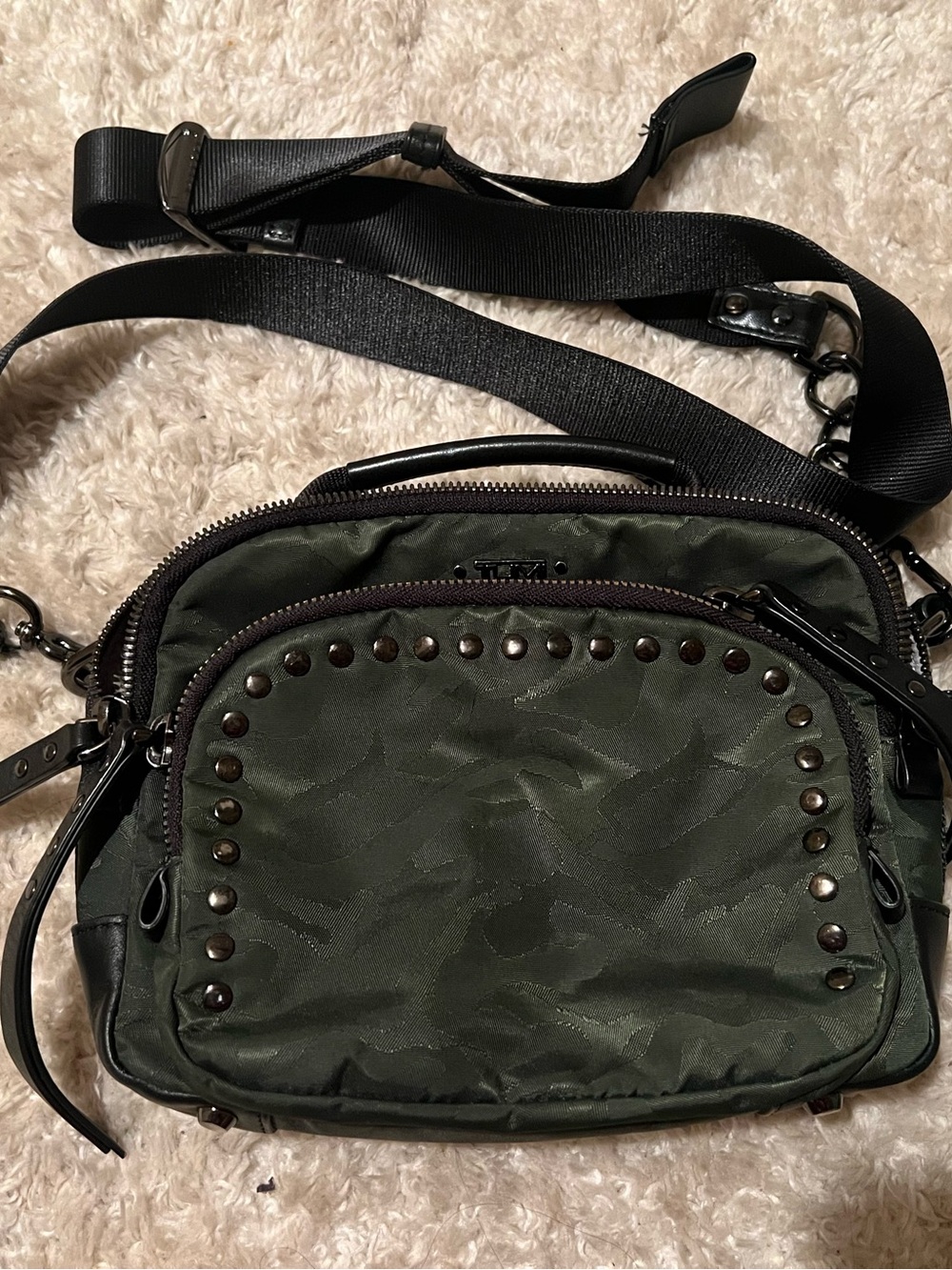 Tumi Green Camo Voyageur Studded Crossbody Bag limited edition